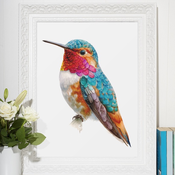 Watercolor Hummingbird Wall Art Print, Unframed - Enchanting Nature-Inspired - Picture 6 of 6